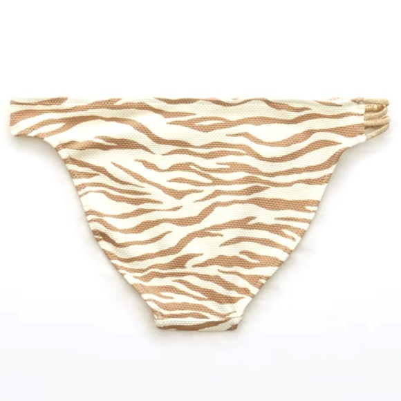 New American Eagle AERIE Animal Print Pique Knot Bikini Bottom Zebra Gold Sz L - Picture 2 of 11